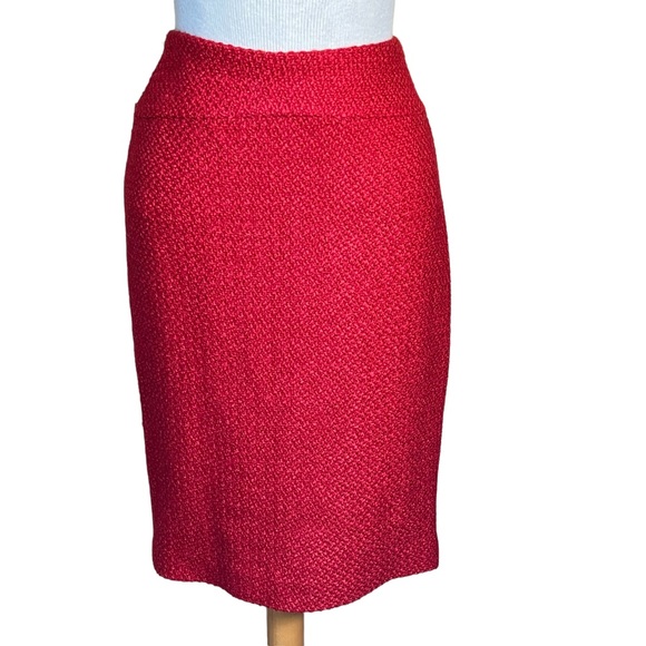 Anthropologie Moulinette Soeurs Red Boucle Tweed Wool. Blend Pencil Skirt Size 6 - Picture 10 of 10